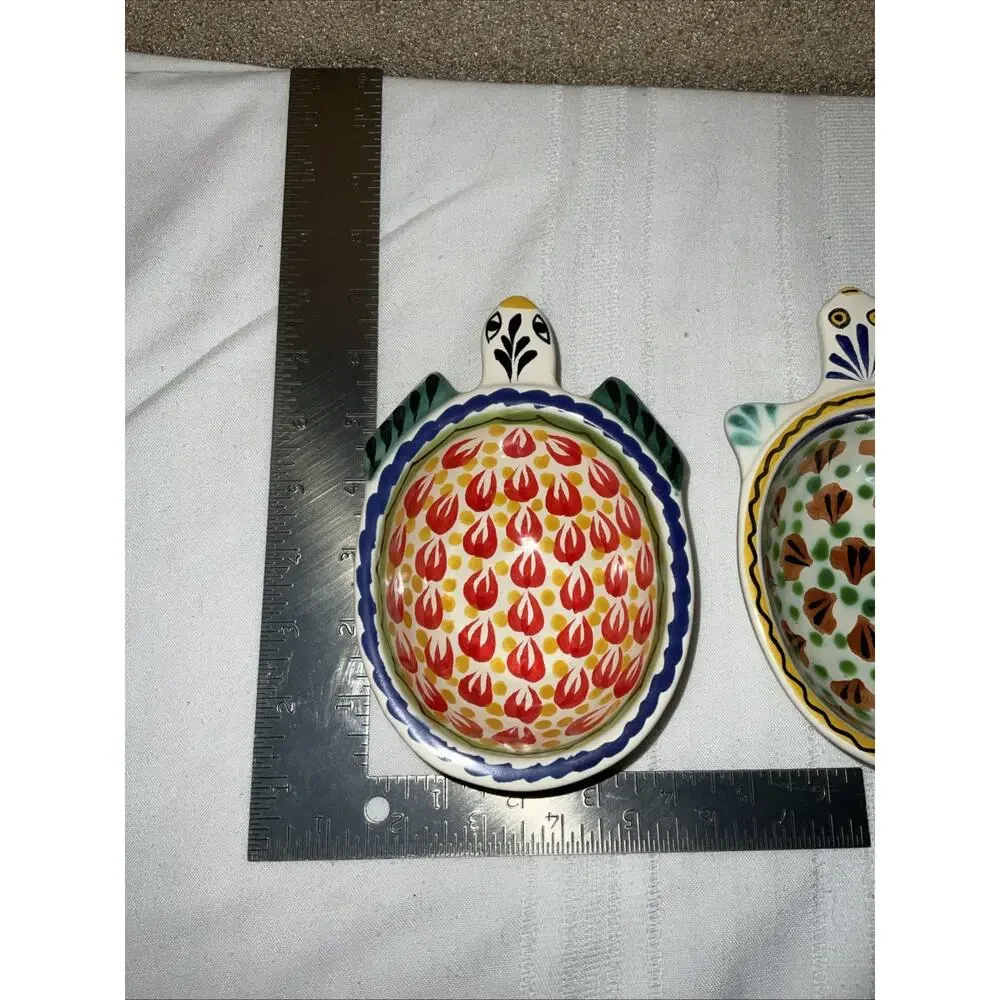 Mexican Majolica Pottery Turtle Shaped Ceramic Salsa Bowls Set of 3 Hand Painted - Picture 5 of 5